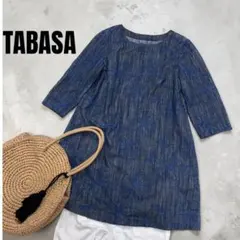 TABASA タバサ デニム 刺繍 花柄 七分袖 チュニック ワンピース 32のサムネイル