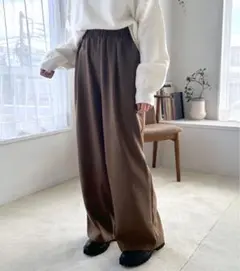 レプシム　ギャザーワイドパンツ　フリー カーキブラウン