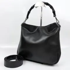 【美品】OLD GUCCI バンブー 2way バッグ レザー 黒 内側ベタ無しのサムネイル