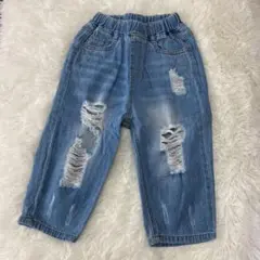 未使用　ライトブルー ダメージ加工 ハーフパンツ　130 140