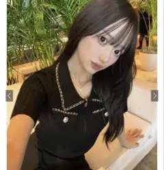 ゴールドチェーンハーフジップニットトップスのサムネイル
