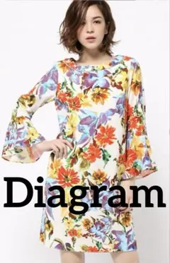 【美品】ダイアグラム Diagram グラデフラワーワンピース　フリル袖 花柄