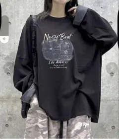 ニコアンド BIGアソート ROCK ロングスリーブ Tシャツ ブラック ロンT
