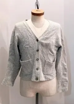 G977/希少 CELINE カシミヤ100% ニット カーディガン グレー