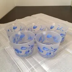 青い花柄　カメイガラス　グラス5個セット