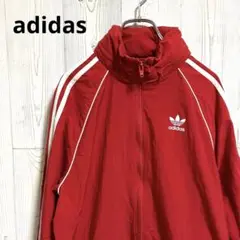 adidas アディダス　レッド フード付ナイロンジャケット　フード収納可