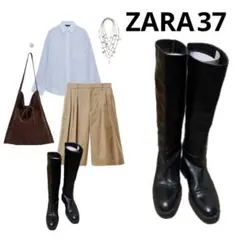 ZARA フラットジョッキー レザーブーツ37