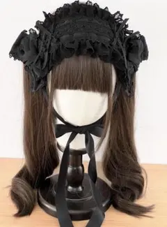 海外ハンドメイド　ロリータ リボン ヘッドドレス 　黒　可愛い コスプレ