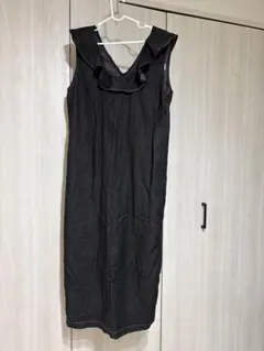 新品　しまむら　デニム　ロングワンピース　肩フリル