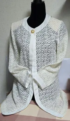 レースノーカラージャケット ホワイト日本製