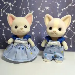 シルバニア 小さめの子供サイズのお洋服 星柄のオーバーオールセット 水色