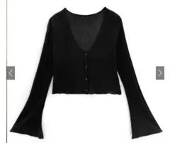 GRL ハート シアー ベルスリーブ ボタン きれいめ F ニット カーディガン