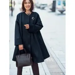 【美品】ALEGREアレグレ ストレッチポンチノーカラーコート ネイビー