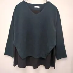 a.v.v standard ニット 長袖トップス M Vネック 重ね着風 深緑