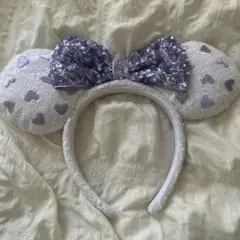 ディズニー ミニーちゃん カチューシャ 紫 白 スパンコール