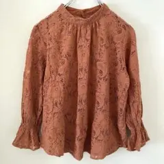 GU テラコッタ レースブラウス 長袖 L フリル袖 オフィカジ ジーユー