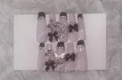 【現品】ネイルチップ 量産型 地雷 リボン キラキラ