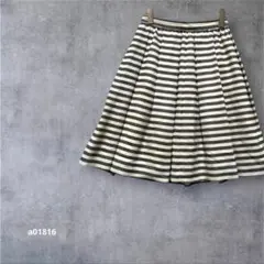 【クローラ】フレアスカート　ボーダー　ひざ丈　オフィス　通勤　黒×白36のサムネイル