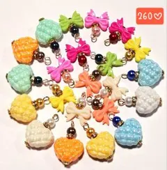260♡パン生地ハートとリボンチャームコネクター