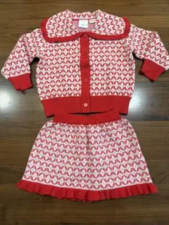 【美品】ZARA赤白のニットカーディガンとスカートセットアップ