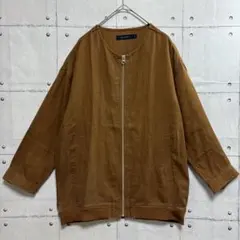 RAGEBLUE リネン混ノーカラーライトブルゾン ブラウン系