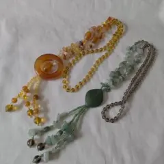 まとめ売り ストーンロングネックレス 2本セット