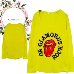 【クローズアップ】綿100%個性的ロゴプリント長袖カットソーTシャツイエロー♡Fのサムネイル