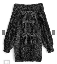 GRL フリンジリボンオフショルダーニットミニワンピース ブラック