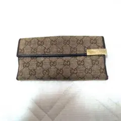 【正規】 グッチ GUCCI 布製 レザー 長財布 二つ折 GG柄 ブラウン