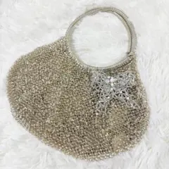 アンテプリマ リボンビジュー ワイヤーバッグ ラウンド型 シャンパンゴールド