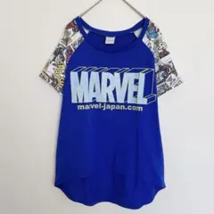 マーベル Tシャツ ロゴプリント ラグラン 青 M カットソー　スパイダーマンのサムネイル