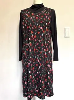 【nuovo qaranta】フラワープリント 長袖ロングワンピース