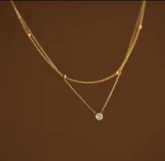 サージカルステンレス 2連風ネックレス ゴールド 1粒ジルコニア 金アレ対応のサムネイル