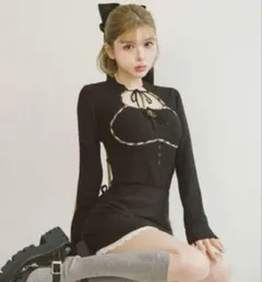 ダーリッチ　フロントオープンリブニットトップス