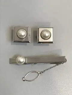 3点セット】カフス ネクタイピン ラペルピン シルバー ブルー ストーン 