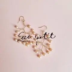 淡水 ピンクパール 小枝 ピアス ゴールド