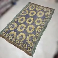 花 ひまわり マルチカバー ソファカバー ヴィンテージラグ 143x111