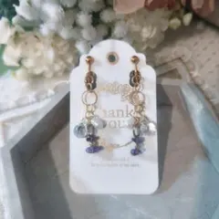 フープ/アメジストサザレ/イヤリング/鈴丸クリアビーズ/天然石/パール調ビーズ