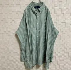 【90s】ラルフローレン ストライプシャツ 刺繍 ポニー グリーン 緑 古着