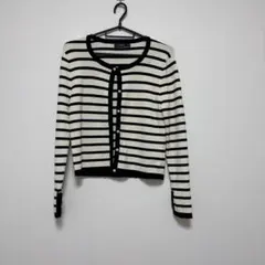 ZARA KNIT ストライプ 長袖カーディガン S 春　パールボタン