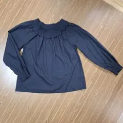 エヘカソポ 黒のシャーリング長袖ブラウス