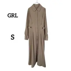 【グレイル】シャツワンピース S ブラウン ロング丈 ウエストマーク 無地 長袖