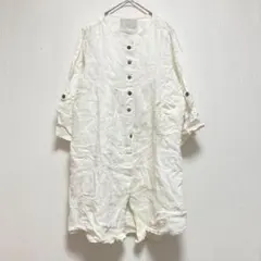 【シュカ】shuca 七分袖チュニック ブラウス ホワイト 麻100%L 薄手