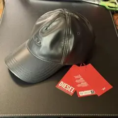 【新品】DIESEL ブラックダメージレザーキャップ