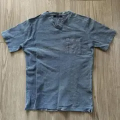 【Lサイズ】ナノユニバース インディゴ風 ポケットTシャツ USED加工