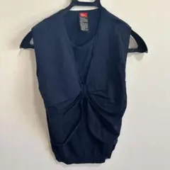 ネイビー ノースリーブ トップス 前結び　ニットベスト