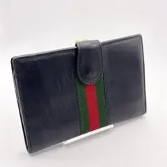 オールドグッチ　シェリーライン黒 レザー 二つ折り財布　ヴィンテージ　GUCCI