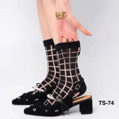 足袋ソックス シースルー 格子柄 チェック シンプル 黒 ブラック 浴衣 d4v