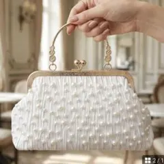 結婚式 パール パーティバッグ 白 ゴールド チェーン 2WAY 卒業式 卒園式