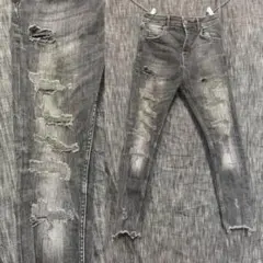 ZARA ザラ　ハードダメージ加工　デニム　ジーンズ　 黒　ブラック　スキニー